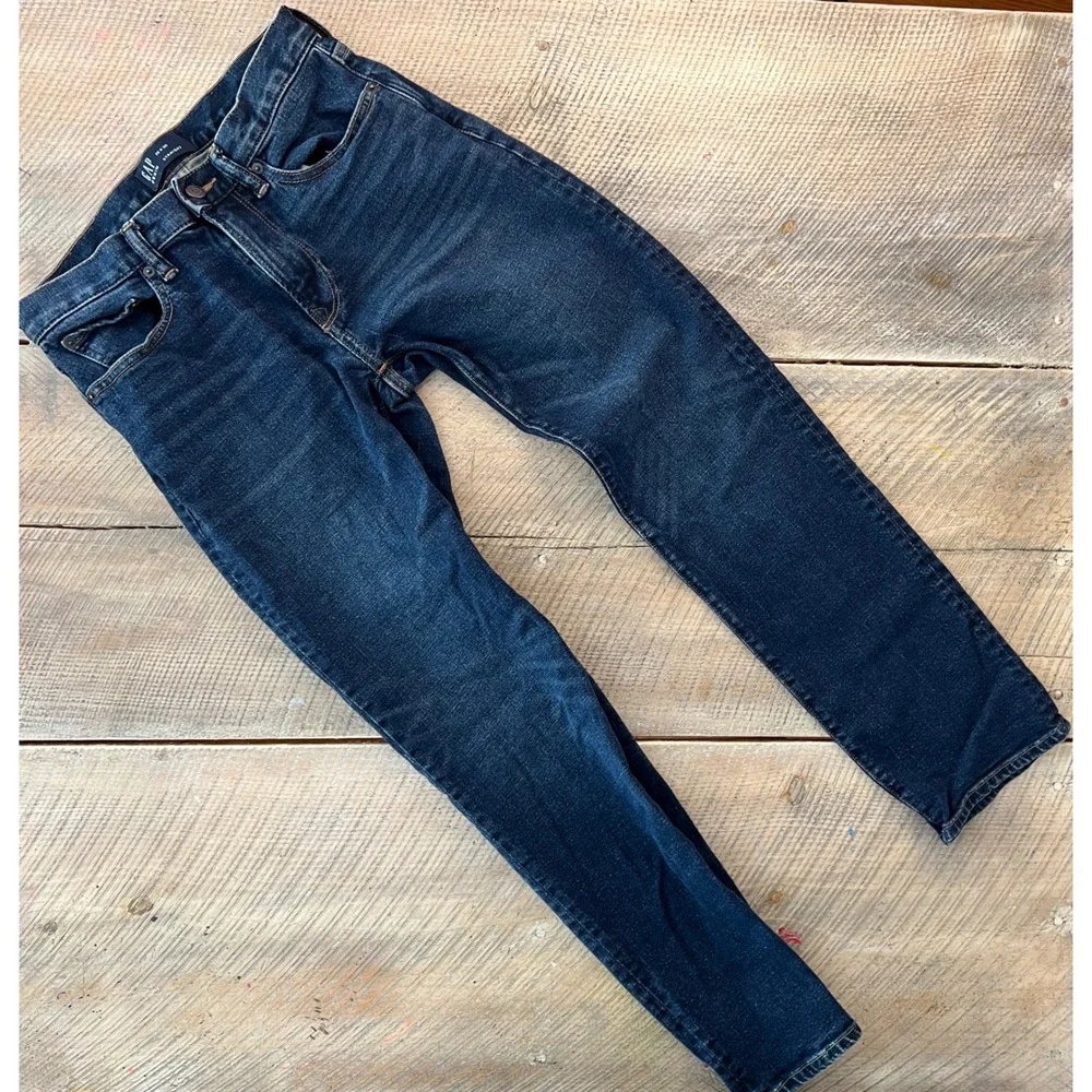Gap Straight Jeans Mens 28x30 Dark Tinted Blue Excellent 497121-00 Stretch Denim